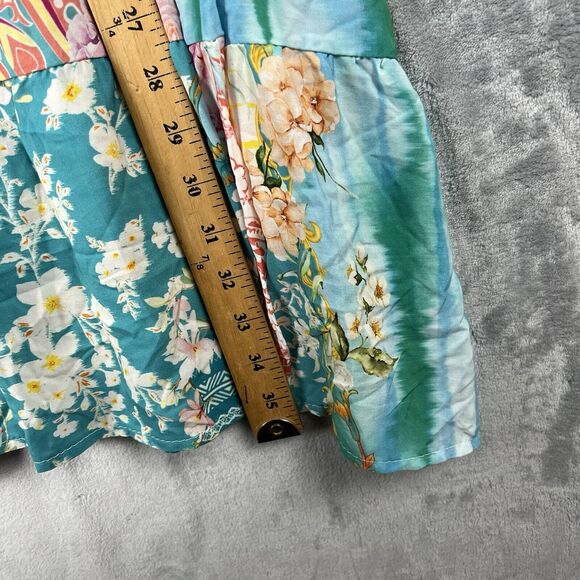 Women Dress  Large Made‎ In Italy Mix Print Patch Dress Fairy Bell Sleeve - Picture 6 of 12